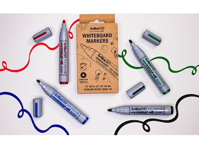 Whiteboard marker, Rund spids, Sort Rød Blå Grøn, 3 mm, Artline ECO-GREEN 517