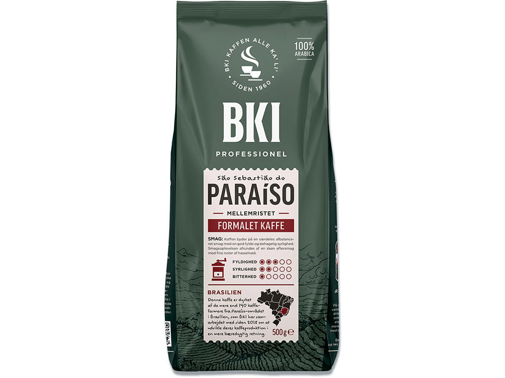 Kaffe, Filter formalet, Mellemristet, 500 g, 1 pose, BKI Paraiso