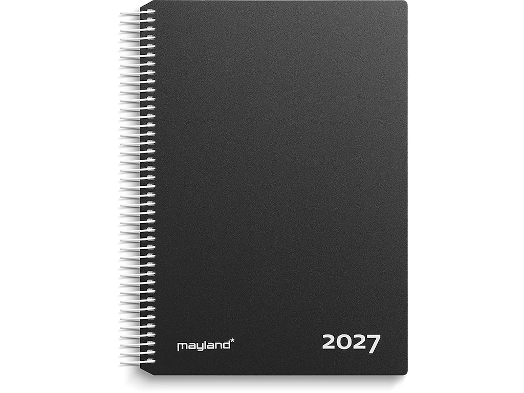 Kalender, 2027, Time, 1 dag pr. side, Sort, Mayland