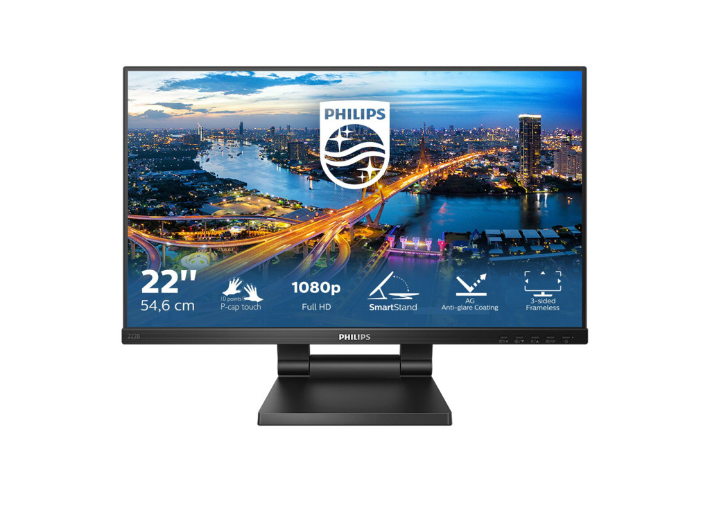Philips B Line 222B1TC/00 computerskærm 54,6 cm (21.5") 1920 x 1080 pixel Fuld HD LED Berøringsskærm Sort