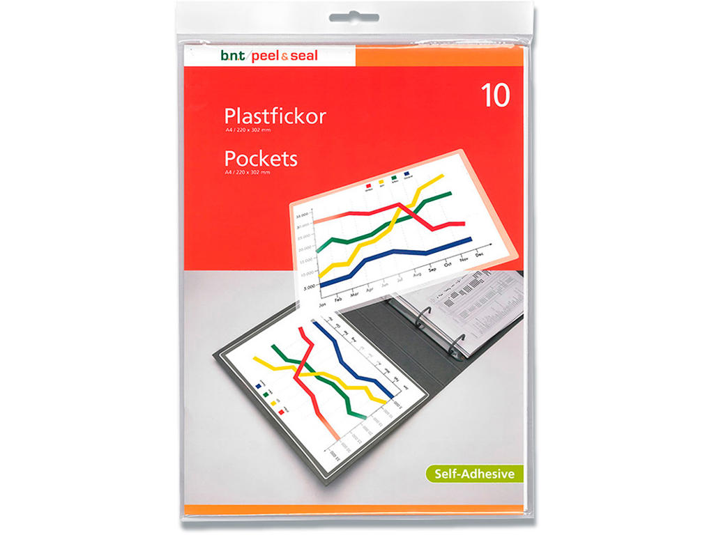 Standardlommer, Selvklæbende, A4, 10 lommer, BNT PeelSeal Permanent