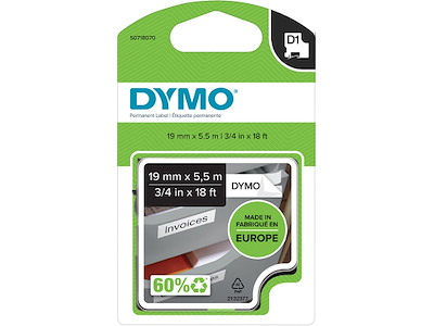 Labeltape, 19mm x 5.5m, Sort på Hvid, 1 rulle, Dymo D1 16960