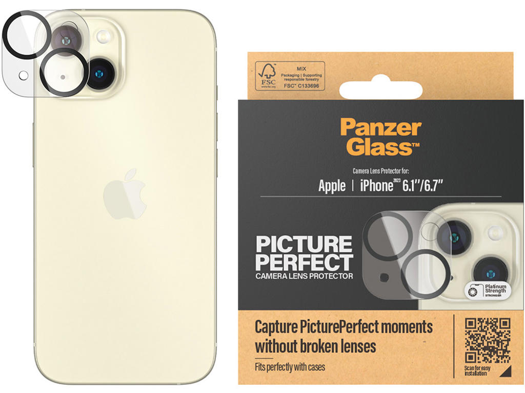 Kameralinsebeskytter, iPhone 15 og iPhone 15 Plus, Sort, 1 sæt, PanzerGlass PicturePerfect