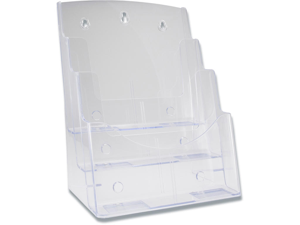 Brochureholder A4, Højformat, 3 fag Til bord/væg, Transparent, BNT