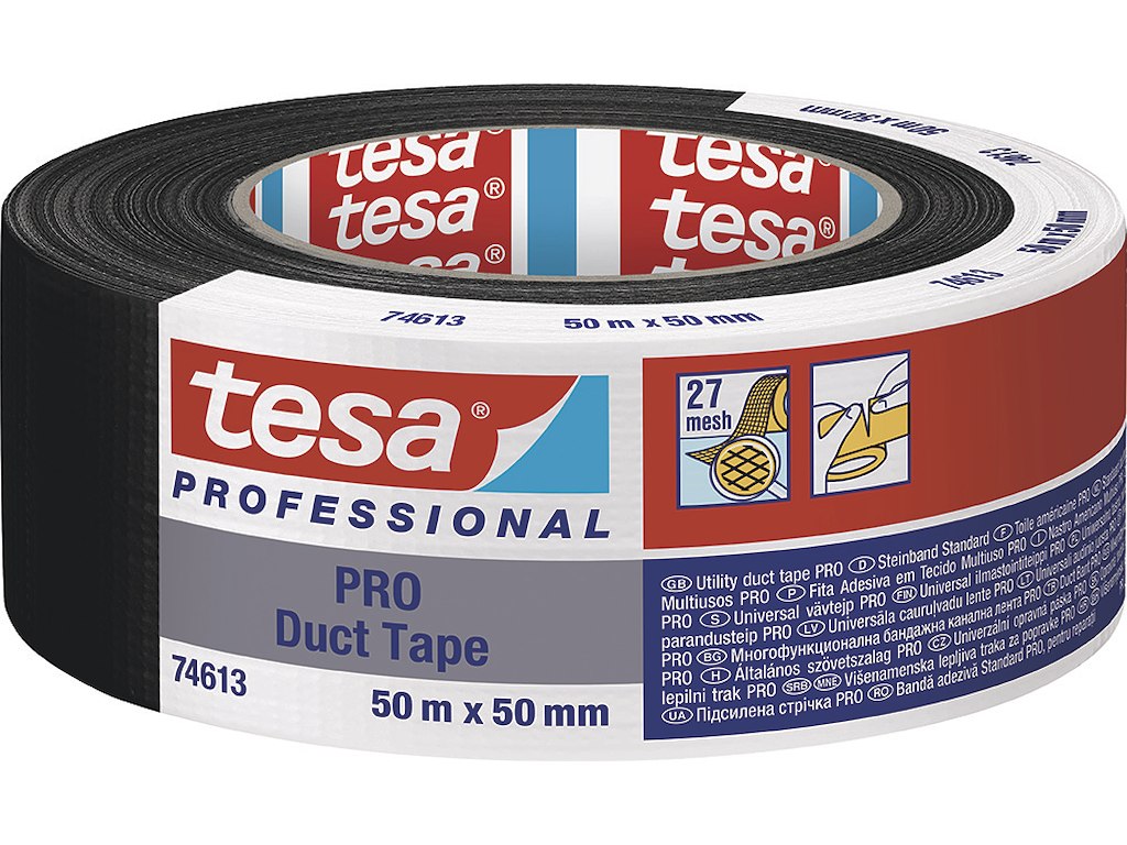 Tape - lærred, 50mm x 50m, Sort, 1 rulle, Tesa PRO Duct 74613