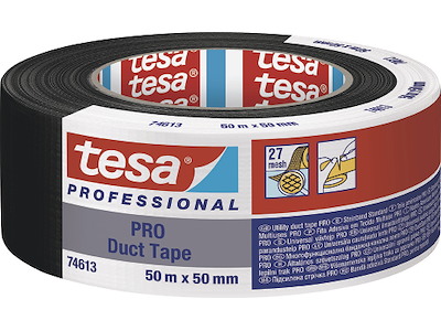 Tape - lærred, 50mm x 50m, Sort, 1 rulle, Tesa PRO Duct 74613