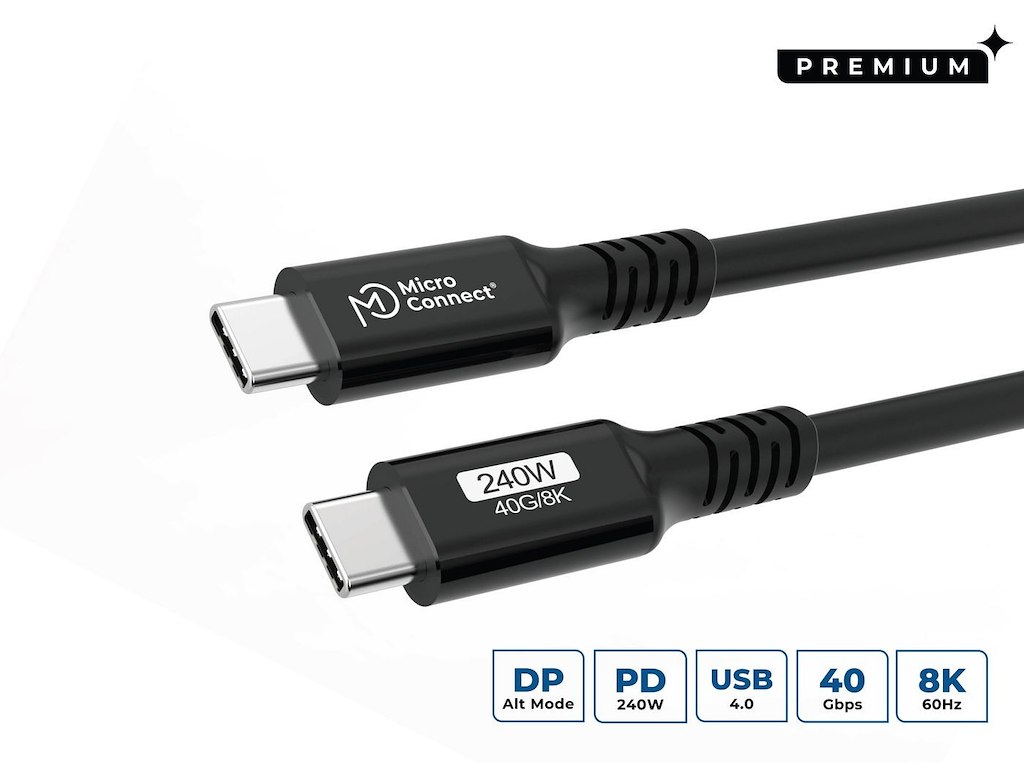 Microconnect USB4CC015-240W USB-kabel USB4 Gen 3x2 0,15 m USB C Sort