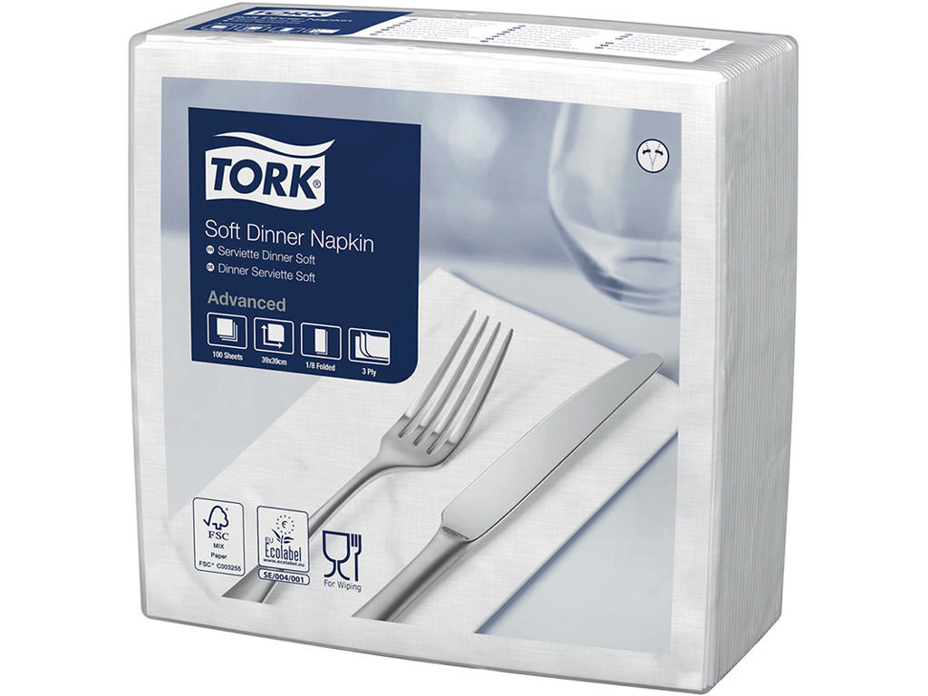 Servietter, 3 lag, Hvid, 40x40 cm, 1200 stk, Tork Advanced