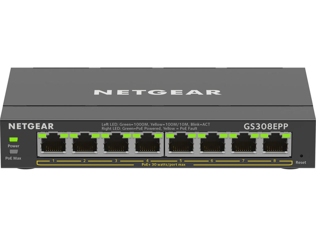 NETGEAR 8-Port Gigabit Ethernet High-Power PoE+ Plus Switch (GS308EPP) Managed L2/L3 Gigabit Ethernet (10/100/1000) Power over Ethernet (PoE) Black