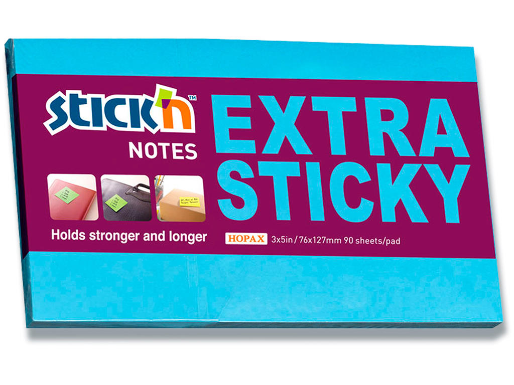 Memonotes, 76x127 mm, Blå, 1 blok, Stick'n Extra Sticky 