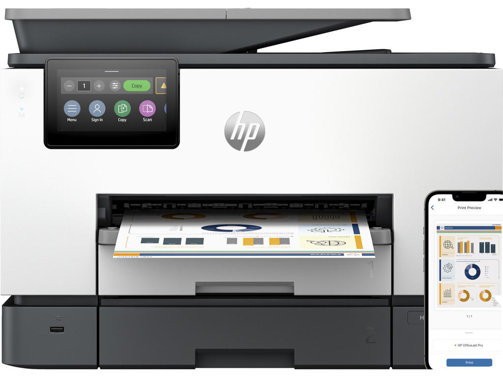 HP OfficeJet Pro 9130b Trådløst All-in-One Farve Printer, Tosidet print; Kopimaskine, scanner