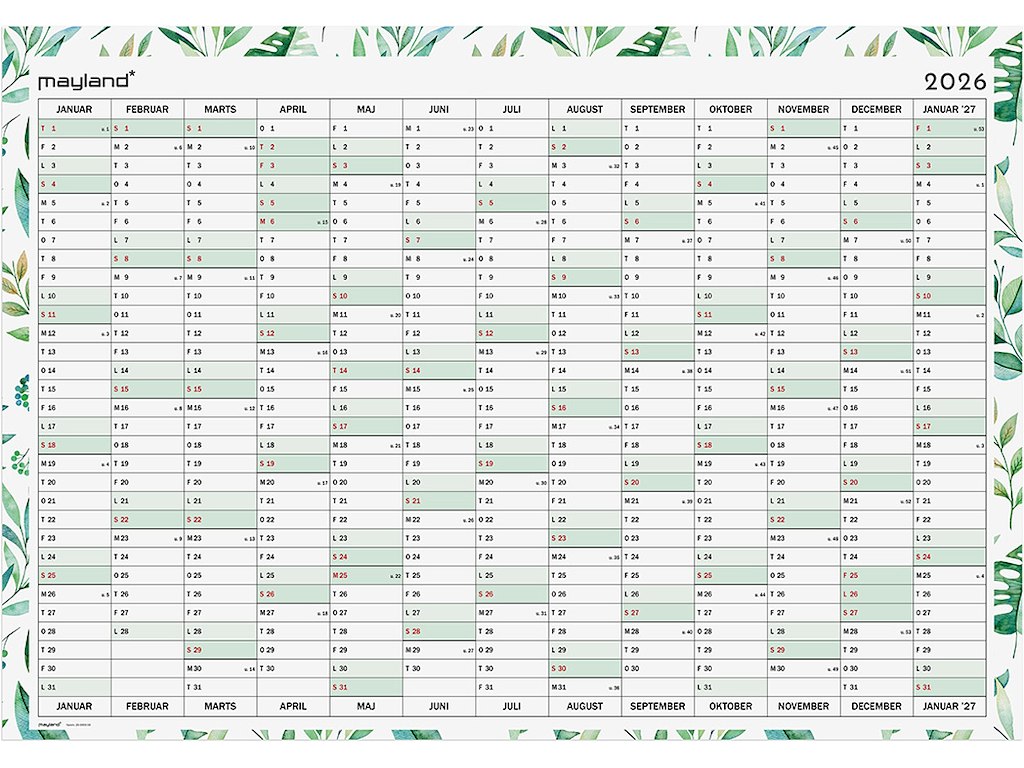 Vægkalender, 2026, Kæmpe Whiteboard, 13 måneder, Mayland