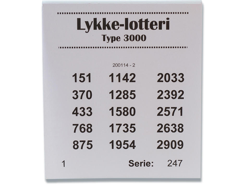 Lykkelotteri, Type 3000, Assorterede farver, 1 blok