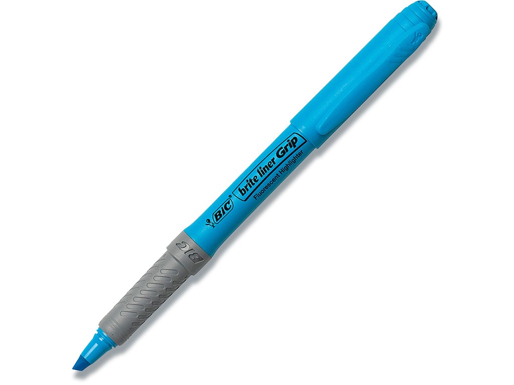 Tekstmarker, Hætte med clip, Blå, 1 stk, BiC Brite Liner Grip 