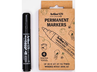 Marker, Rund spids, 2 mm, Sort, 4 stk, Artline ECO-GREEN 170