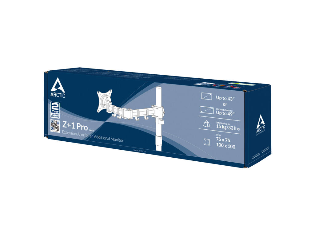 ARCTIC Z+1 Pro Gen 3 124,5 cm (49") Skrivebord Sort, Satin stål
