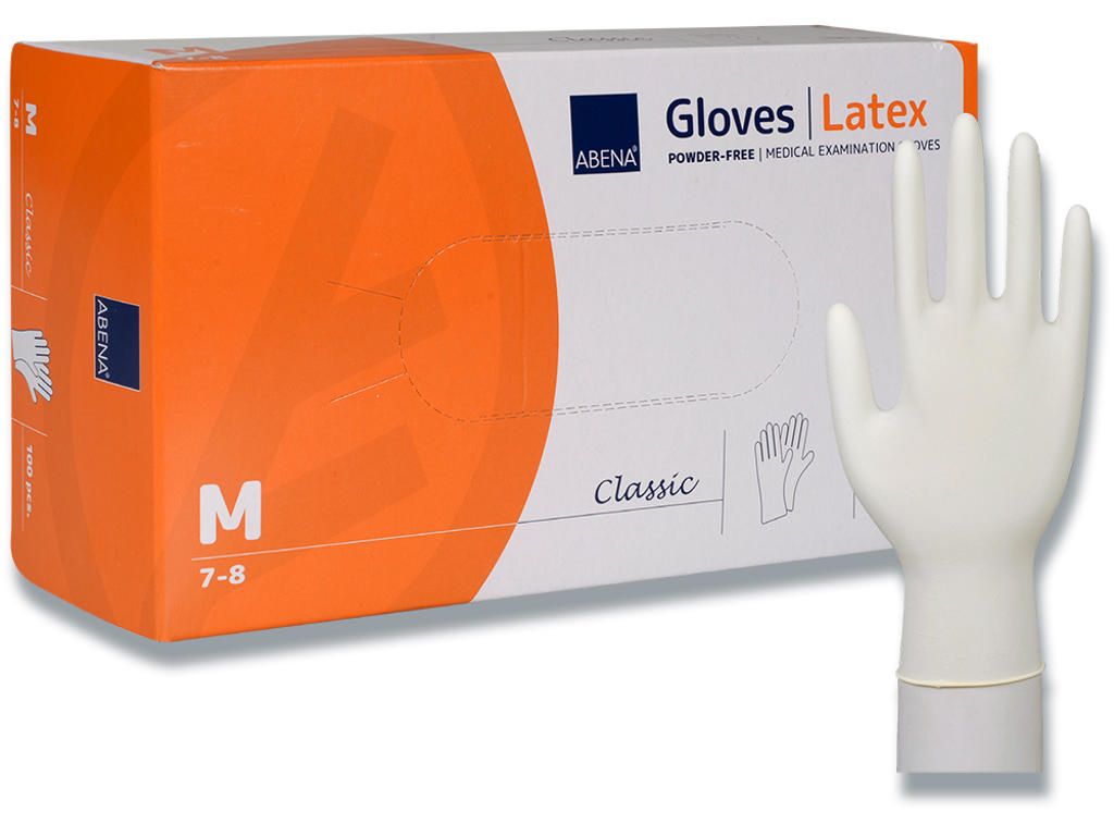 Engangshandske, Latex, Natur, Pudderfri, Str. M, 100 stk, Abena Classic