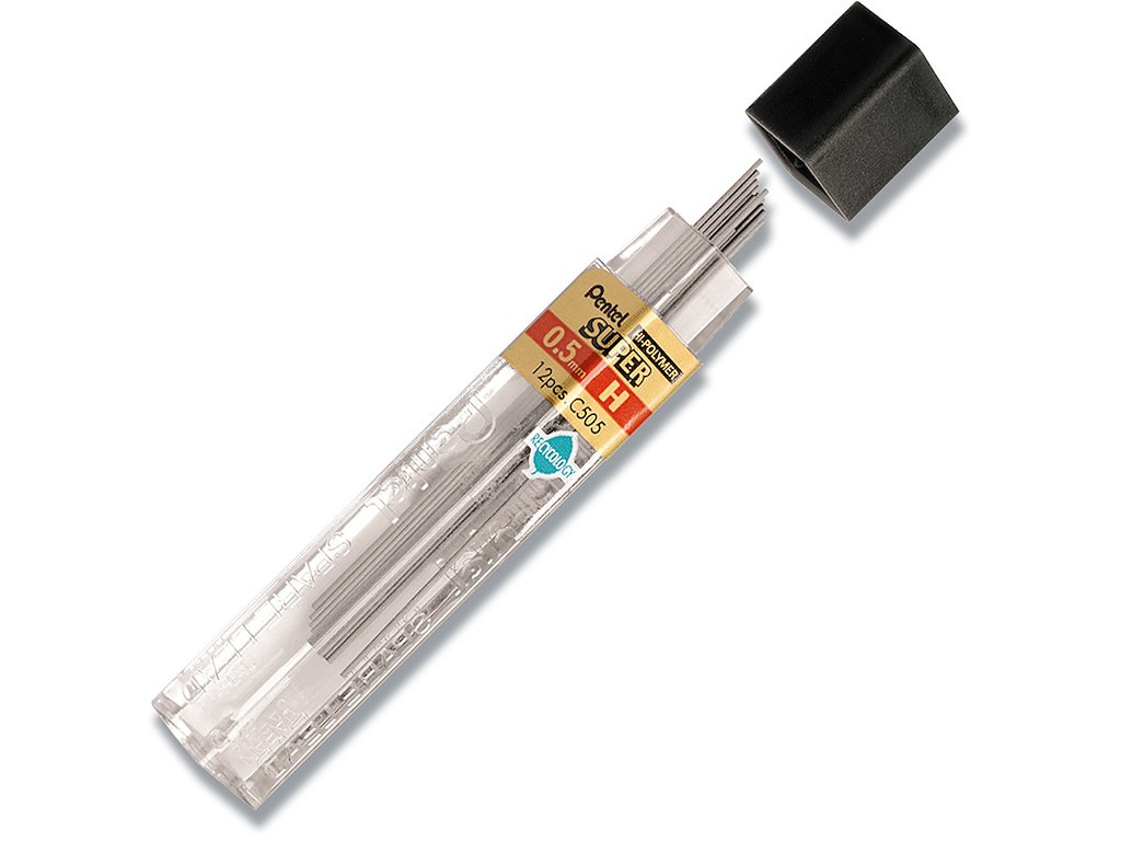 Blyantstifter, 0.5 mm, H, 12 stifter, Pentel Hi-Polymer C505