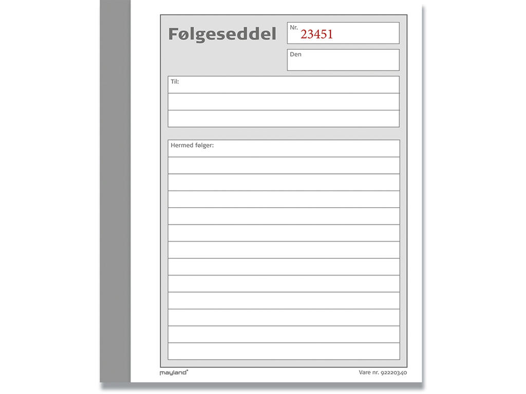 Følgeseddel, 13 linjer, 3x50 blade, 150x108 mm, Mayland 