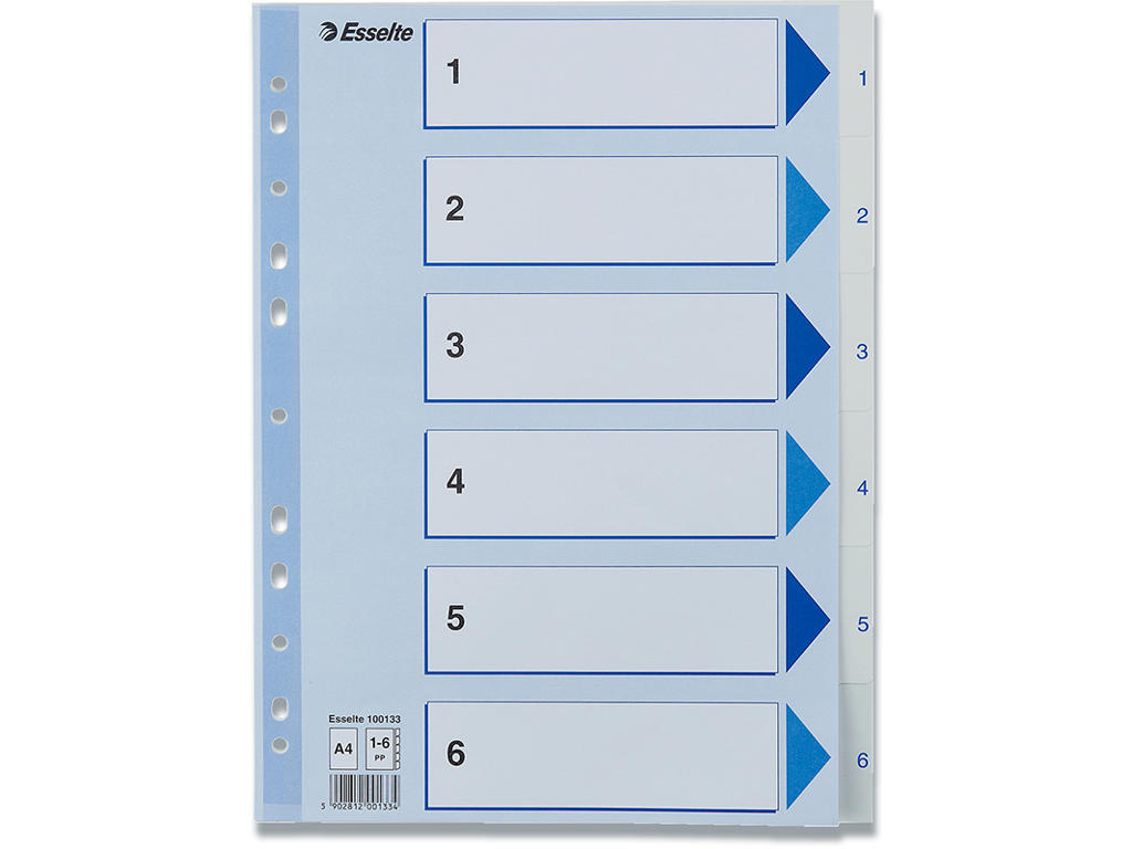 Registerblade, A4, 1-6, Hvid, Esselte 