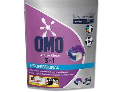 Vaskemiddel, Kapsler, Kulørt og hvidt, Med parfume, 80 stk, Omo Pro Formula Active Clean 3in1