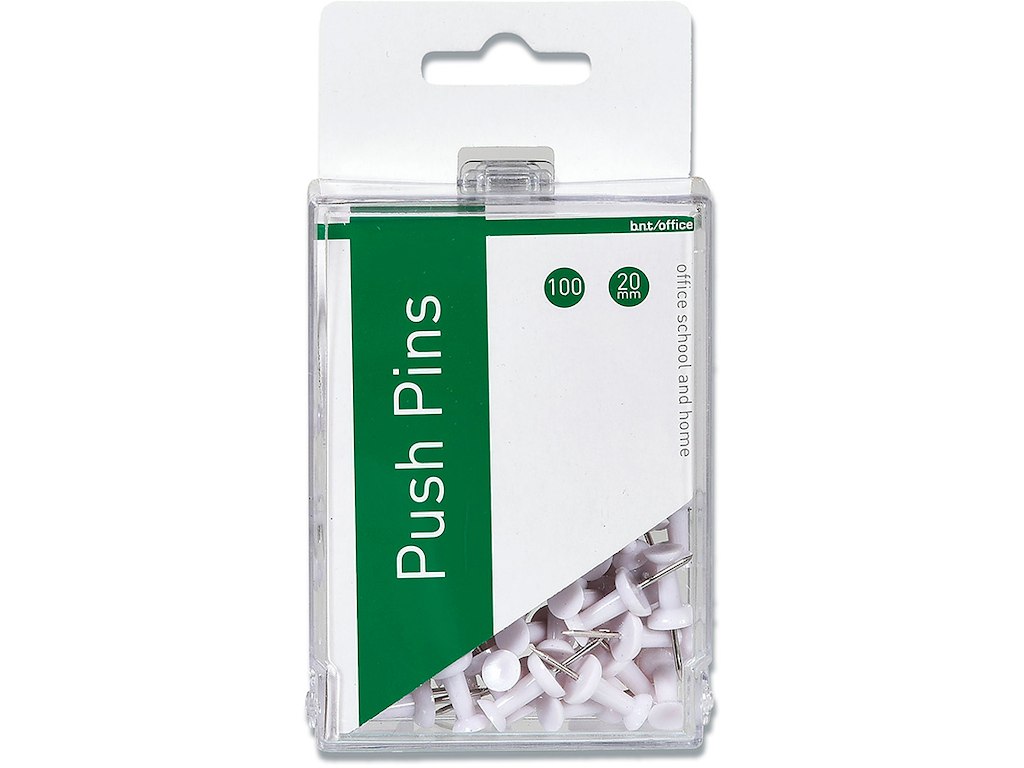 Tegnestifter, Hvid, 20 mm, 100 stk, BNT Office 