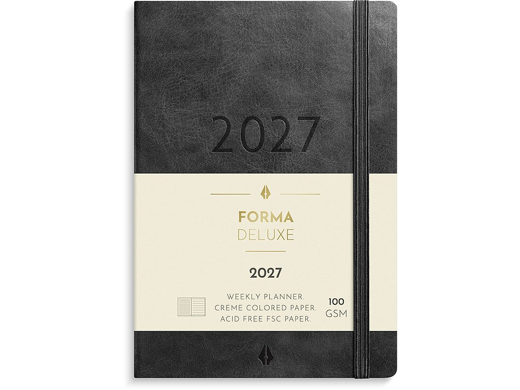 Kalender, 2027, A6 Forma Deluxe Tværformat, 1 uge pr. opslag, Sort, Mayland