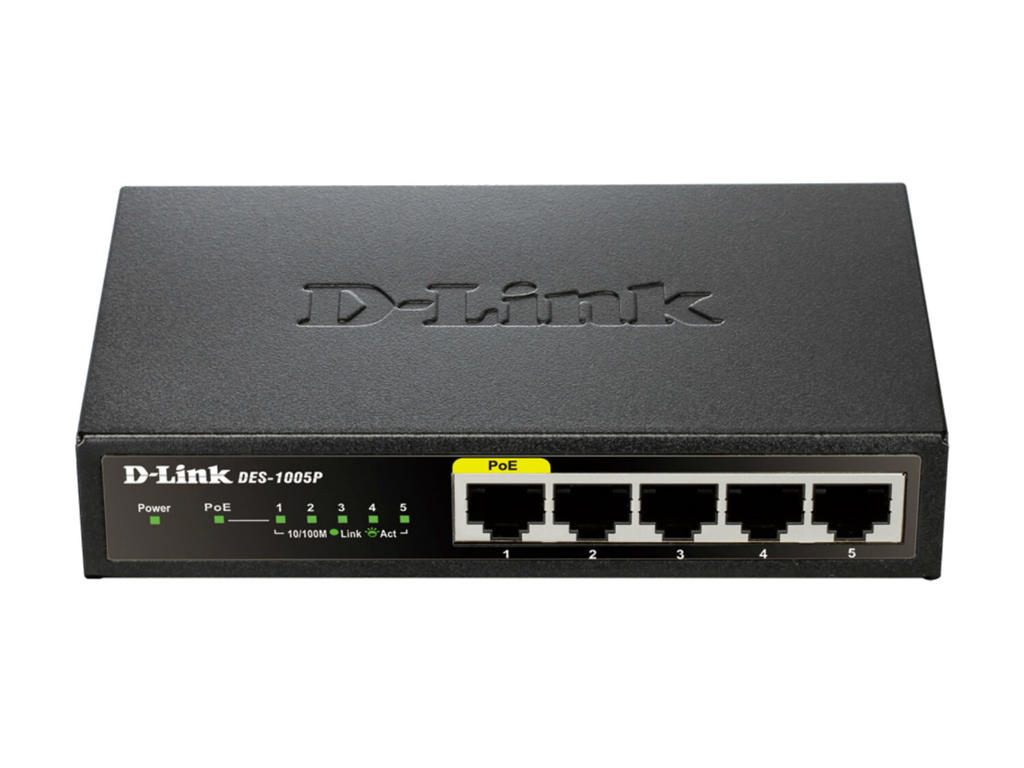 D-Link DES-1005P Ikke administreret L2 Fast Ethernet (10/100) Strøm over Ethernet (PoE) Sort