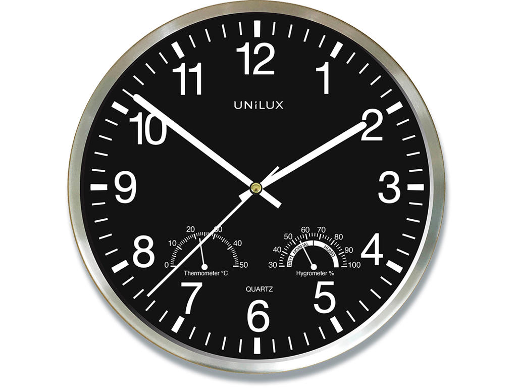 Vægur, Ø30 cm, Sort-grå, Ikke radiostyret, Unilux Wetty 