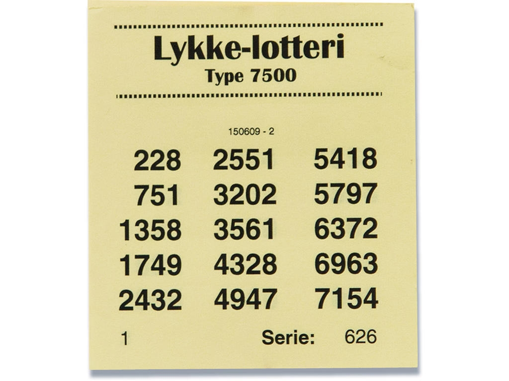 Lykkelotteri, Type 7500, Assorterede farver, 1 blok