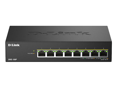 D-Link DMS-108P/E netværksswitch Ikke administreret 2.5G Ethernet (100/1000/2500) Strøm over Ethernet (PoE) Sort
