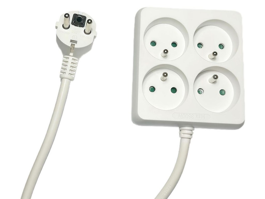 Microconnect MC-PSSQUARE040150FRW stikdåse 1,5 m 4 AC stikkontakt(er) Indendørs Hvid
