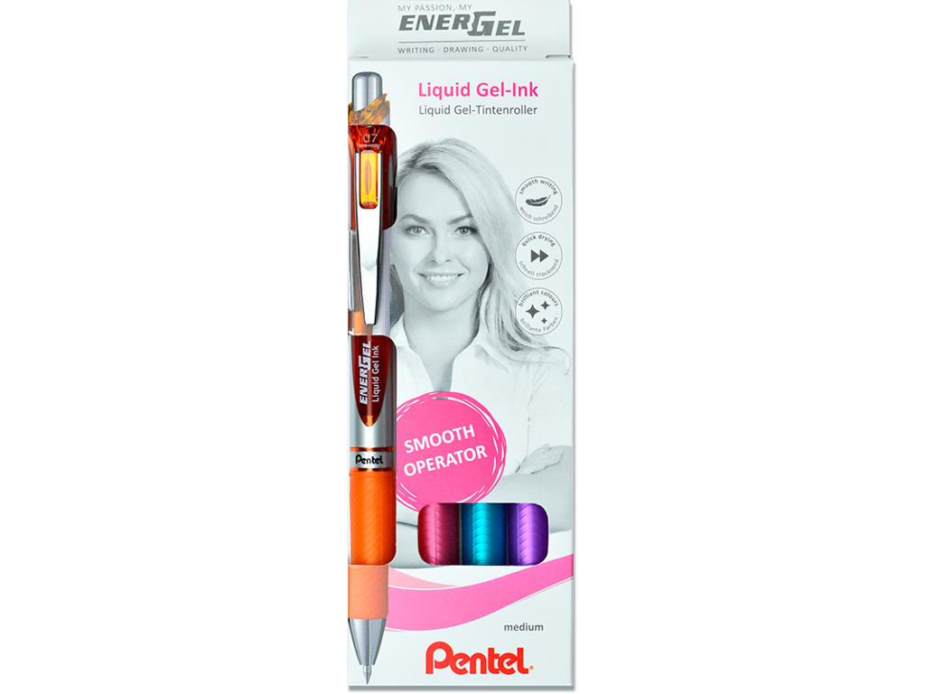 Rollerball gelpen, 0.7 mm, 0.35 mm, 4 farver, Pentel EnerGel BL77-4COL