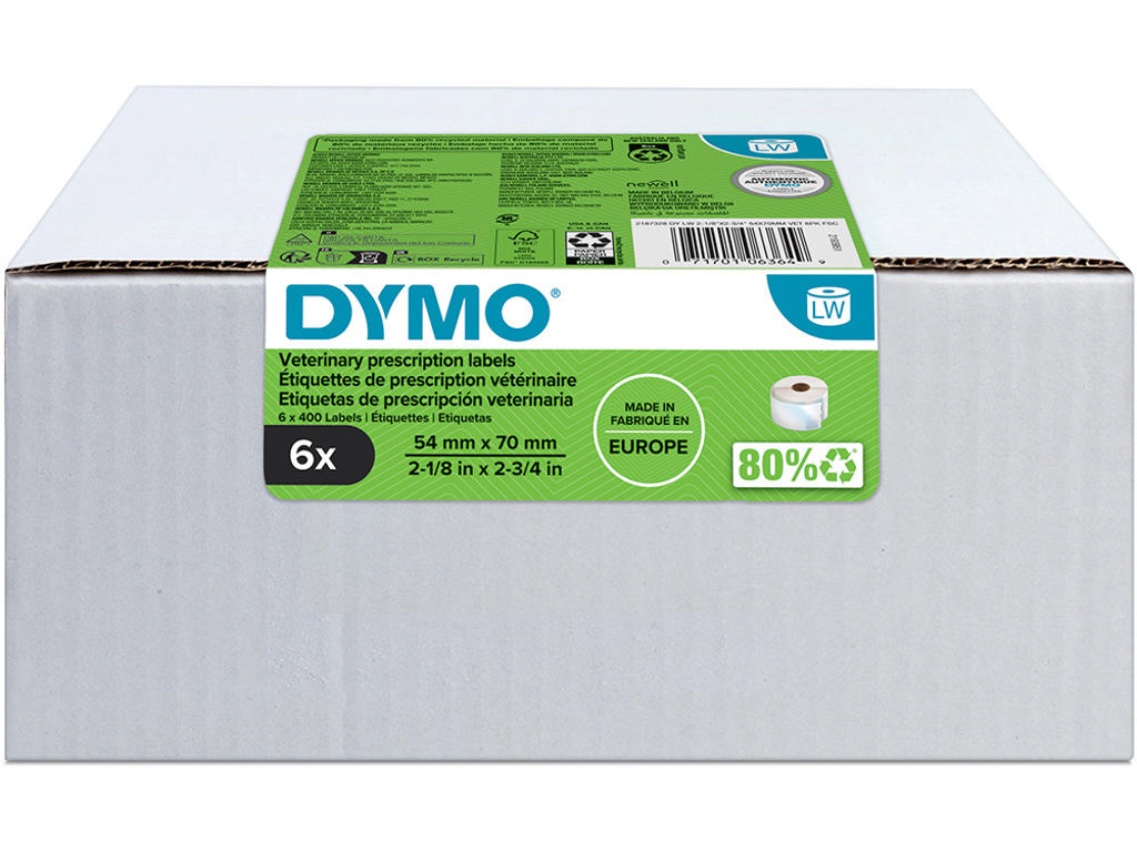 Labeletiketter, Recepter, 70x54 mm, 6 ruller af 400 etiketter, Dymo LabelWriter