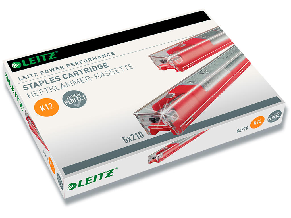 Hæfteklammekassette, K12 26/12 mm, 5x210 klammer, HD 5551, Leitz Power Performance K12 Rød