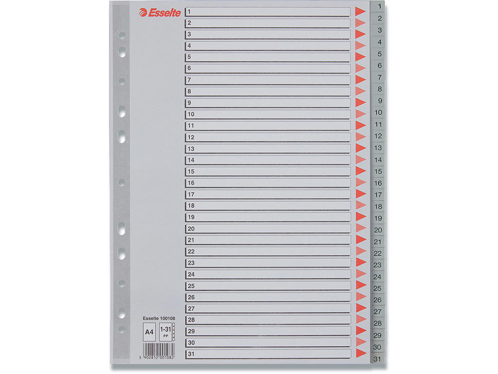 Registerblade, A4, 1-31, Grå, Esselte 