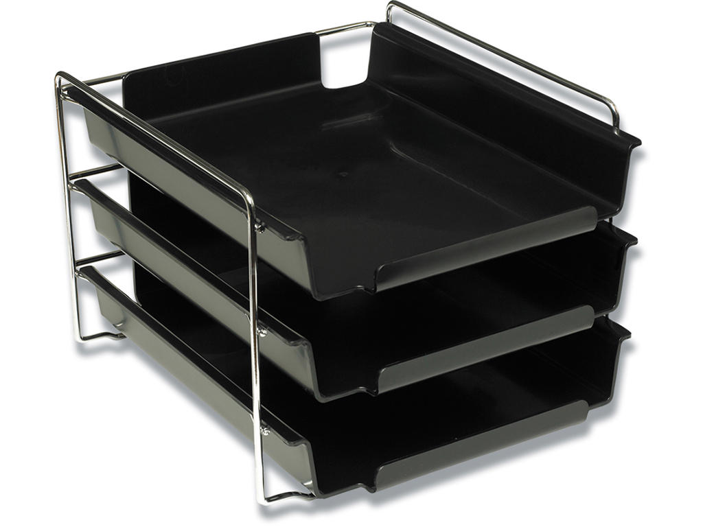 Brevbakkesæt, Med 3 bakker, A4, Sort-Krom, Bantex Vision Cash and Carry