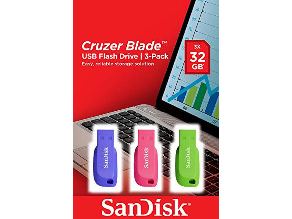 SanDisk Cruzer Blade 3x 32GB USB-nøgle USB Type-A 2.0 Blå, Grøn, Lyserød