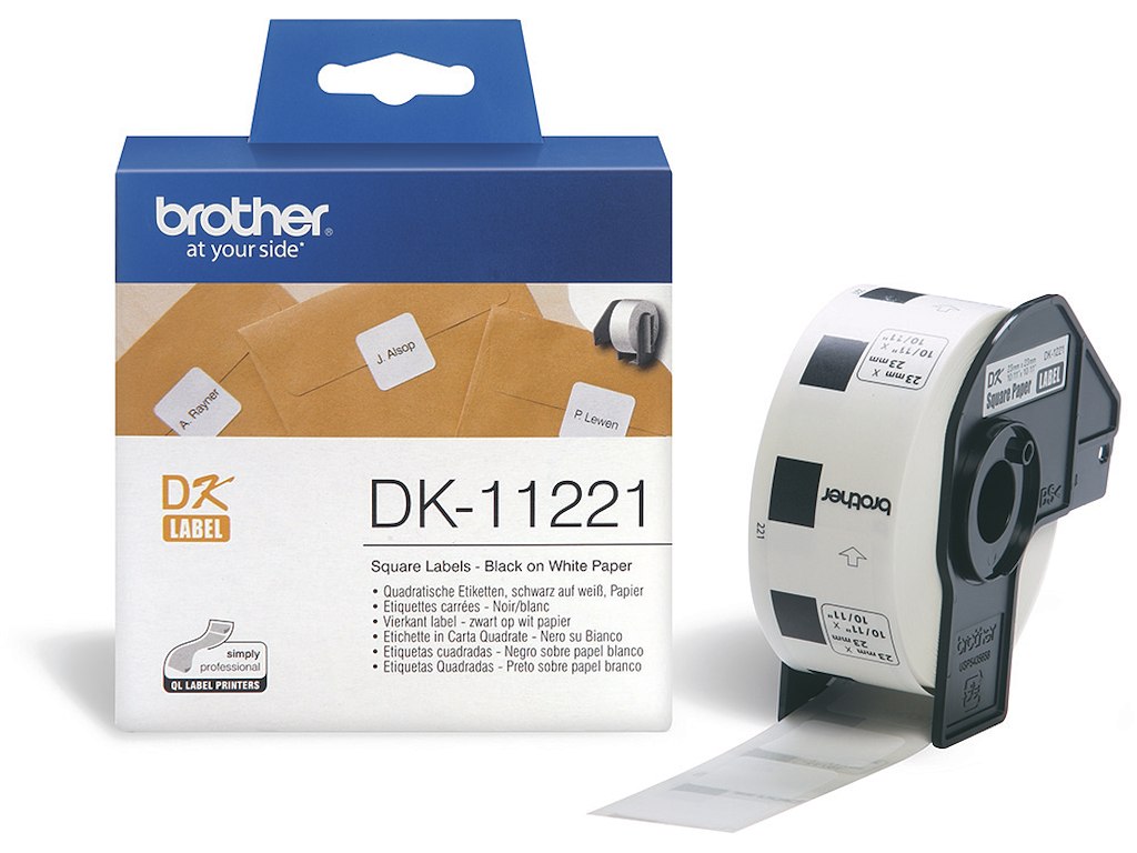 Labeltape, Firkantede etiketter, 23 x 23 mm, 1 rulle, Brother P-Touch DK-11221