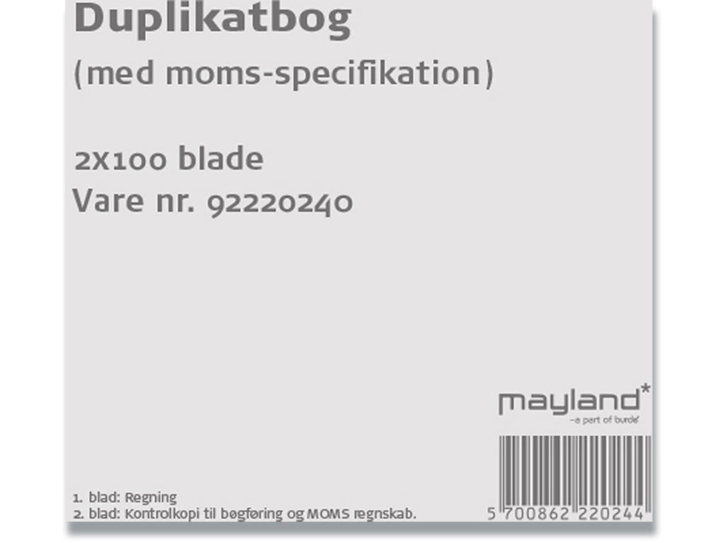 Duplikatbog, Med moms-specifikation, Med talkolonne, 10 linjer, Mayland 