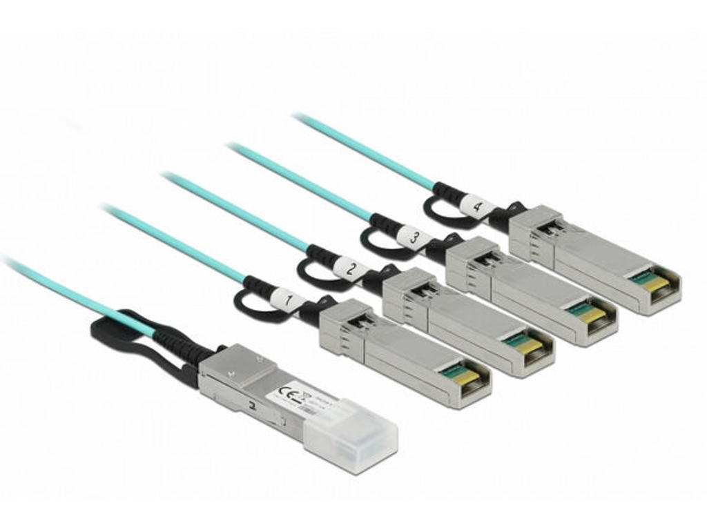 DeLOCK 84073 InfiniBand og fiberoptisk kabel 10 m SFP+ 4x SFP+ Turkisfarve, Sølv