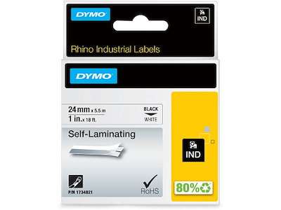 Labeltape, 24mm x 5.5m, Sort på Hvid, 1 rulle, Dymo Rhino Industri