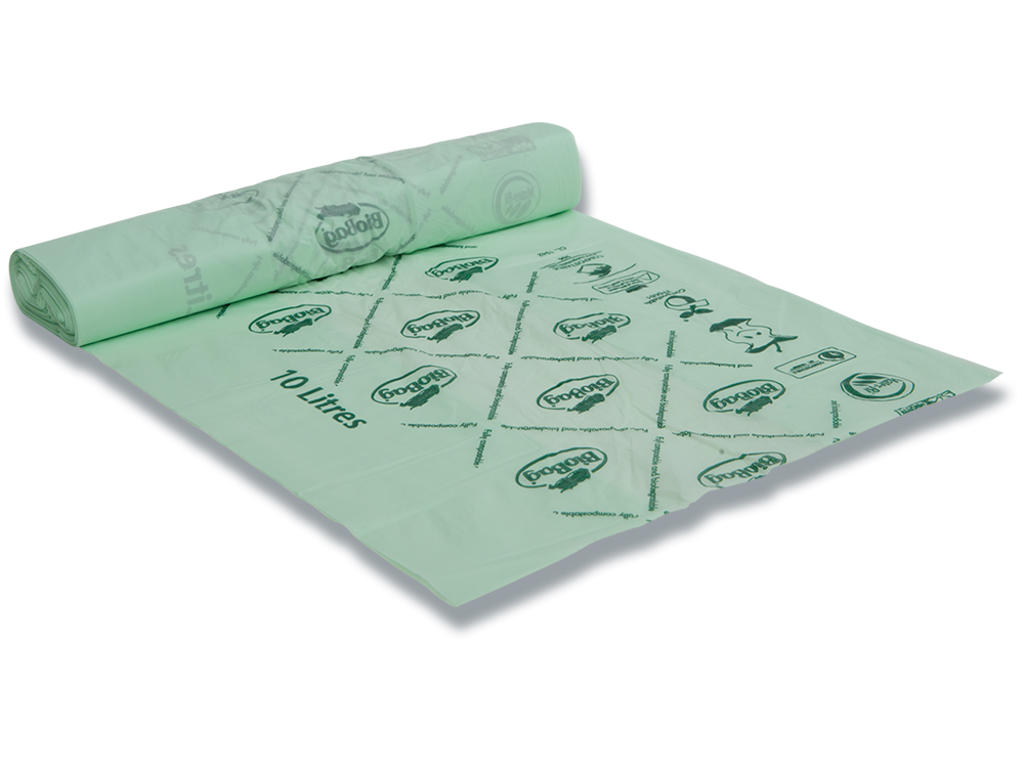 Affaldspose, 10 liter, 17 micron, Transparent grøn, 1 rulle, 25 poser pr rulle, Abena BioBag
