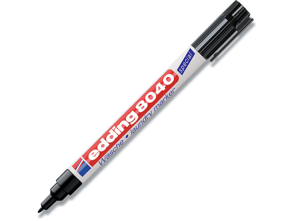 Tekstil marker, Rund spids, 1 mm, Sort, Edding Laundry 8040