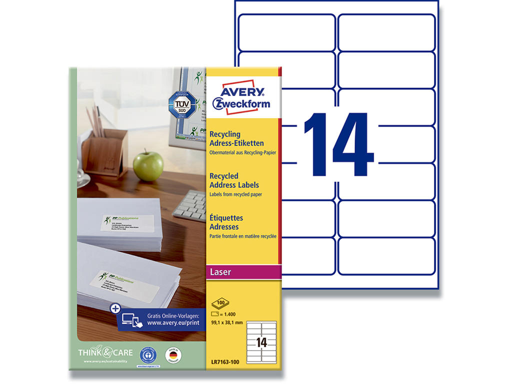 Etiketter, 99.1x38.1 mm, Råhvid, 1.400 etiketter i alt, Avery QuickPEEL 