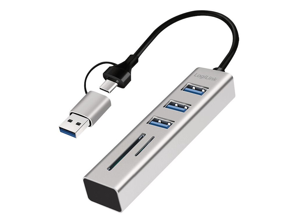 LogiLink UA0445 interface hub USB 3.2 Gen 1 (3.1 Gen 1) Type-A + Type-C 5000 Mbit/s Grå