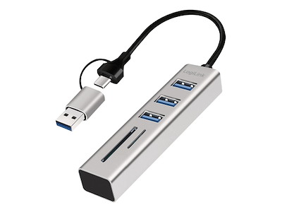 LogiLink UA0445 interface hub USB 3.2 Gen 1 (3.1 Gen 1) Type-A + Type-C 5000 Mbit/s Grå
