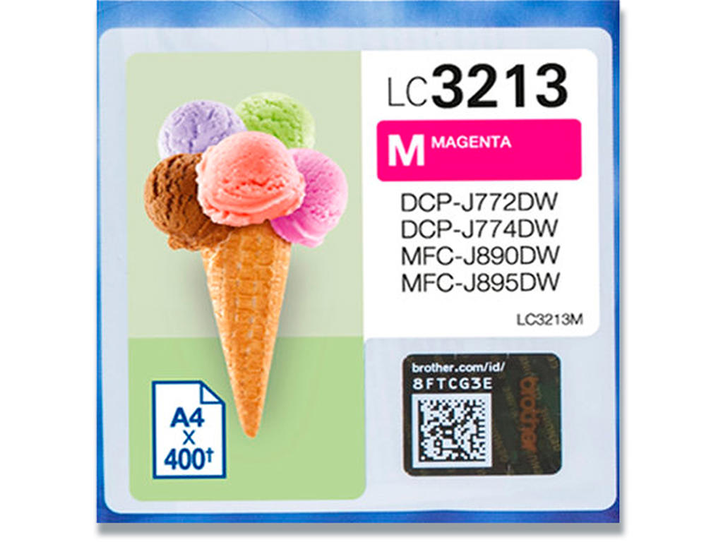 Blækpatron, 1 stk, 400 sider, Magenta-rød, Brother LC3213M