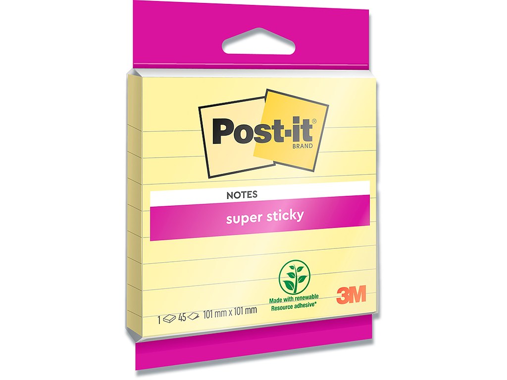 Memonotes, 101x101 mm, Gul, 1 blok, Post-it Super Sticky Linjeret