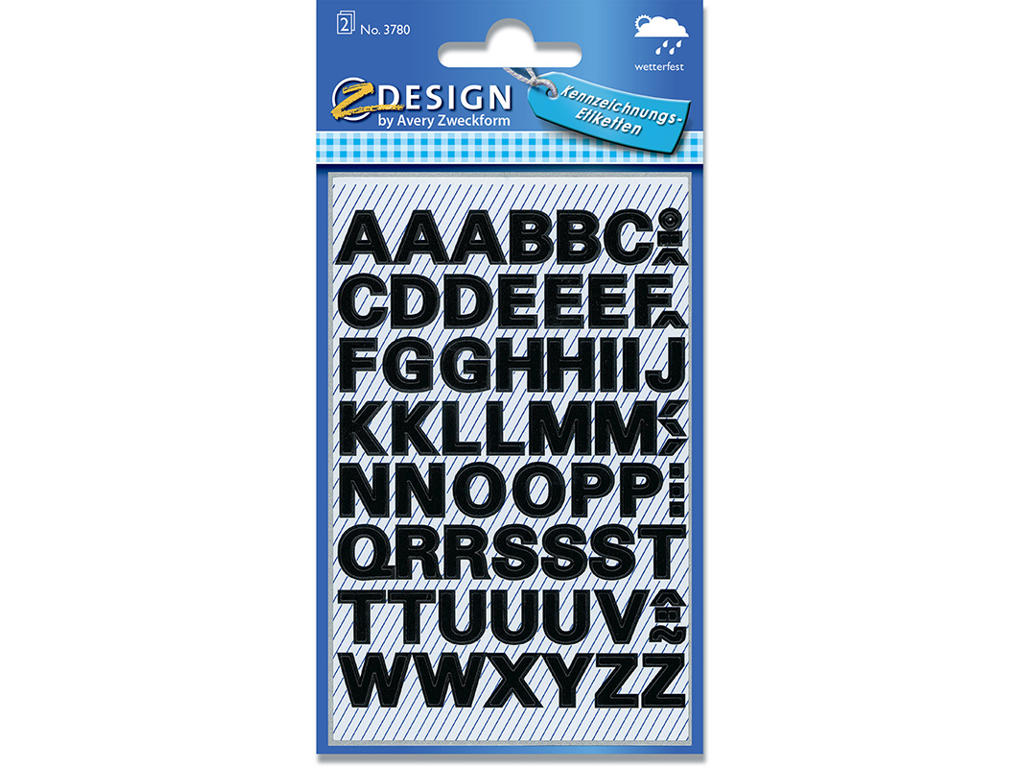 Bogstaver, A-Û, 9.5 mm, Sort, Avery Design 